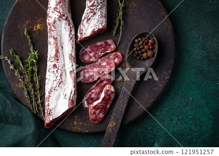 Salami sausage fuet with spice 121951257