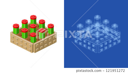 Flower bed blueprint project idea and implementation. Vector 121951272