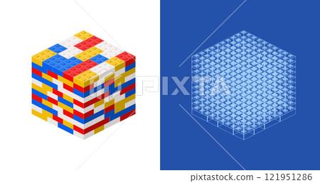 Cube blueprint project idea and implementation. Vector 121951286