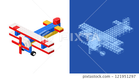 Biplane blueprint project idea and implementation. Vector 121951297