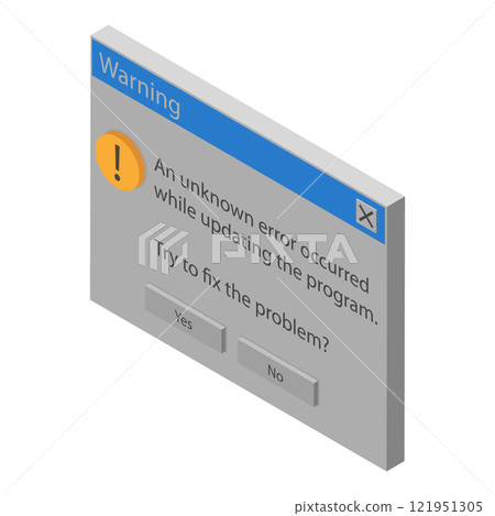 3D Isometric Flat Vector Set of Retro Error Messages, Throwback to the 90s Interface. A Nostalgic Retro User Experience.. Item 1 3D Isometric Flat Vector Set of Retro Error Messages, Throwback to the 90s Interface. A Nostalgic Retro User Experience.. Item 1 121951305