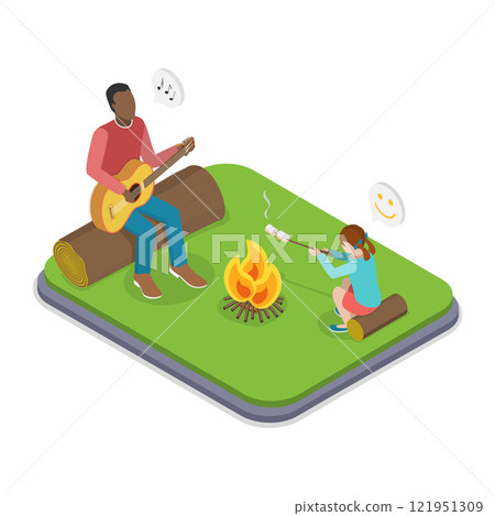 3D Isometric Flat Vector Illustration of Playing With Dad, Fatherhood, Daddy Super Hero. Item 1 121951309