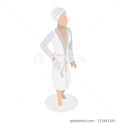 3D Isometric Flat Vector Illustration of Couple in Robes, A Man and a Woman in Bathrobes. Item 1 3D Isometric Flat Vector Illustration of Couple in Robes, A Man and a Woman in Bathrobes. Item 1 121951321