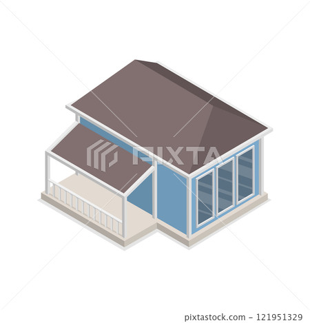 3D Isometric Flat Vector Set of Village Buildings, Various Small and Big Houses. Item 2 121951329