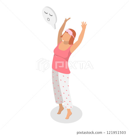 3D Isometric Flat Vector Set of People In Pajamas, Daily Morning Life. Item 3 121951503
