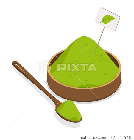 3D Isometric Flat Vector Illustration of Organic Japanese Food, Different Tasty Matcha Meals. Item 6 121951548