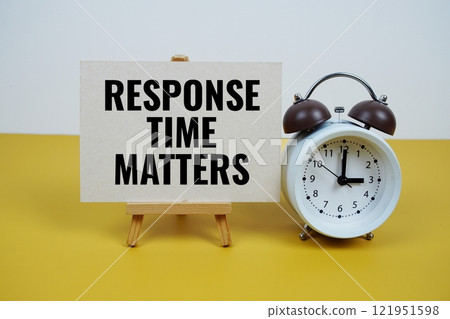 Response time matters text on paper card with alarm clock on yellow background Response time matters text on paper card with alarm clock on yellow background 121951598