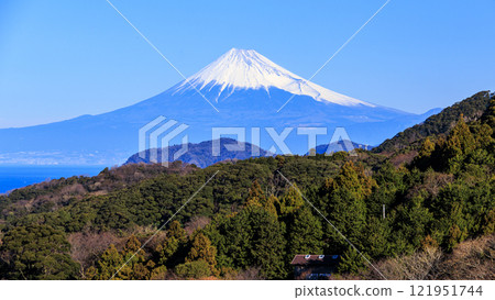 Winter at Ishibe rice terraces with a view of Mt. Fuji Winter at Ishibe rice terraces with a view of Mt. Fuji 121951744