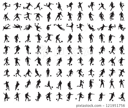 Black silhouettes of football players on a white background Black silhouettes of football players on a white background 121951756