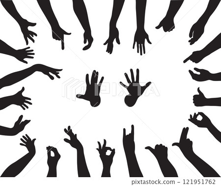 Black silhouettes of hands on a white background Black silhouettes of hands on a white background 121951762