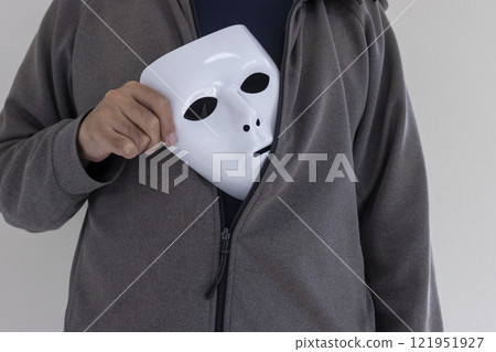 A man taking out a white mask (Japanese, 30s, no face) A man taking out a white mask (Japanese, 30s, no face) 121951927