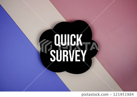 Quick Survey text on speech bubble top view on purple geometric background Quick Survey text on speech bubble top view on purple geometric background 121951984