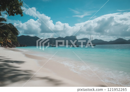 Picturesque landscape of a tropical island with white sand and crystal clear water Picturesque landscape of a tropical island with white sand and crystal clear water 121952265