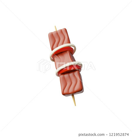 Vector 3d illustration of shashlik with vegetables on a skewer on isolated background. Vector 3d illustration of shashlik with vegetables on a skewer on isolated background. 121952874