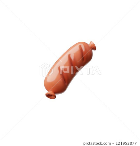 Grilled sausage 3D plastic style vector icon, fast food hotdog, roasted cooking meat food, butcher shop bbq product Grilled sausage 3D plastic style vector icon, fast food hotdog, roasted cooking meat food, butcher shop bbq product 121952877