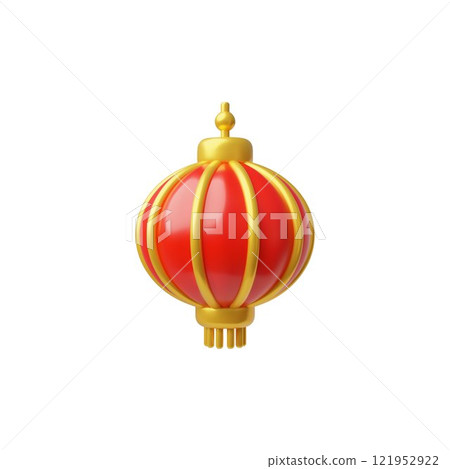 Chinese or Japanese red hanging round lantern with gold elements and tassel 3D plastic vector icon, Asian decoration Chinese or Japanese red hanging round lantern with gold elements and tassel 3D plastic vector icon, Asian decoration 121952922