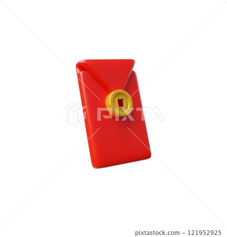 3D illustration of Chinese traditional red envelope with gold coin clasp. 3D illustration of Chinese traditional red envelope with gold coin clasp. 121952925