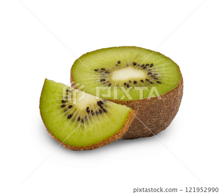 Kiwi fruit with cut in half isolated on white background Kiwi fruit with cut in half isolated on white background 121952990