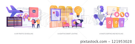 AI Optimizing Operations and Living abstract concept vector illustrations. 121953028