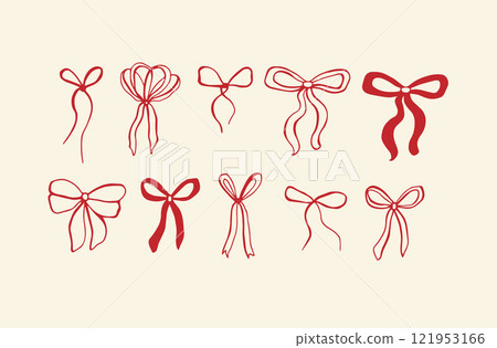 Cherry bow whimsical vector hand drawn illustration 121953166