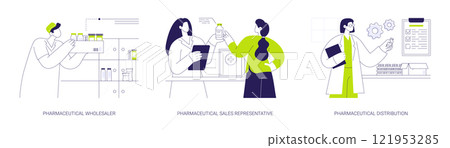 Pharmaceutical products distribution abstract concept vector illustrations. Pharmaceutical products distribution abstract concept vector illustrations. 121953285