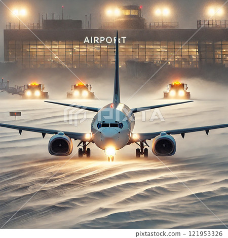 【飛機在冰雪覆蓋的機場準備起飛的插圖】描繪冬季航空運輸的強大設計素材 【飛機在冰雪覆蓋的機場準備起飛的插圖】描繪冬季航空運輸的強大設計素材 121953326