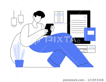 Reading e-book isolated cartoon vector illustrations. 121953348