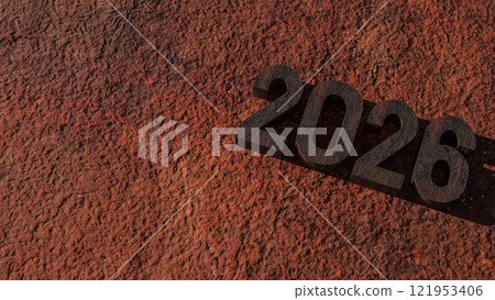 The Rusty 2026 on metal plate for Background concept 3d rendering. 121953406