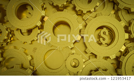 The Dollar Symbol and Gold Gear for Business Concept 3D rendering. 121953417