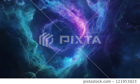 Clouds and the moon floating in the blue universe 121953823