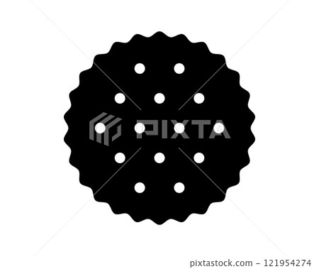 Whole round cracker silhouette. Sweet or salty biscuit cookie. Popular crunchy snack isolated on white background. Vector graphic illustration Whole round cracker silhouette. Sweet or salty biscuit cookie. Popular crunchy snack isolated on white background. Vector graphic illustration 121954274