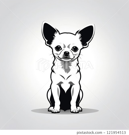 白色吉娃娃正面朝前坐著 白色吉娃娃正面朝前坐著 121954513