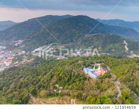 Amazing light sunset or sunrise sky over Phuket island Thailand ,Aerial view nature landscape 121954659