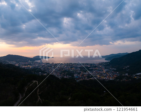 Amazing light sunset or sunrise sky over Phuket island Thailand ,Aerial view nature landscape Amazing light sunset or sunrise sky over Phuket island Thailand ,Aerial view nature landscape 121954661