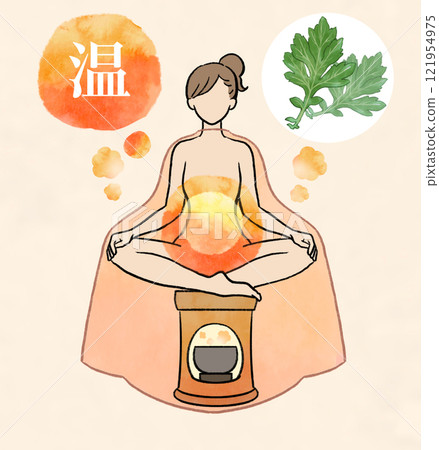 一個女人蒸艾草的溫暖插圖 一個女人蒸艾草的溫暖插圖 121954975