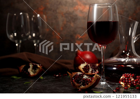 Pomegranate wine, concept of delicious alcohol drink 121955133
