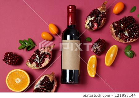 Pomegranate wine, concept of delicious alcohol drink Pomegranate wine, concept of delicious alcohol drink 121955144