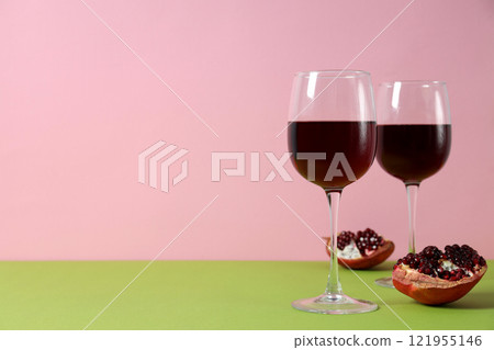 Pomegranate wine, concept of delicious alcohol drink Pomegranate wine, concept of delicious alcohol drink 121955146