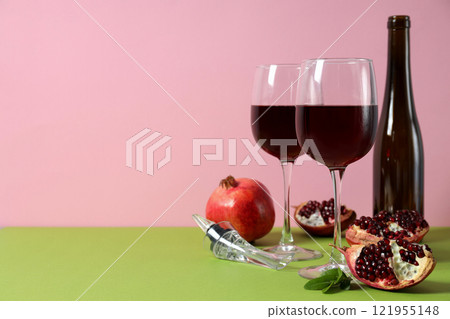Pomegranate wine, concept of delicious alcohol drink Pomegranate wine, concept of delicious alcohol drink 121955148