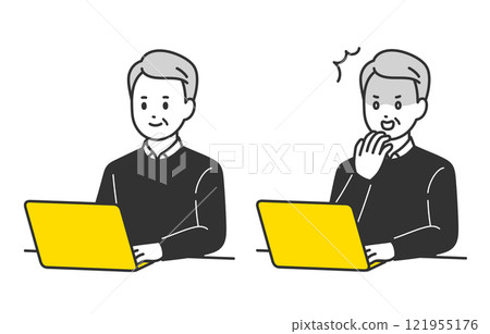 Set of senior men and elderly people looking at a computer and posing in shock [People vector illustration material] 121955176