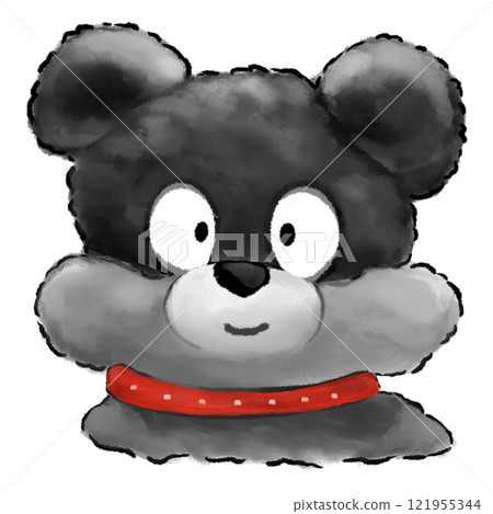 Watercolor black dog with outline illustration, cartoon dog artistic avatar drawing 121955344