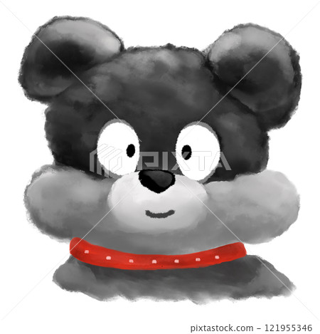 Watercolor black dog smiling illustration, cartoon dog avatar drawing 121955346