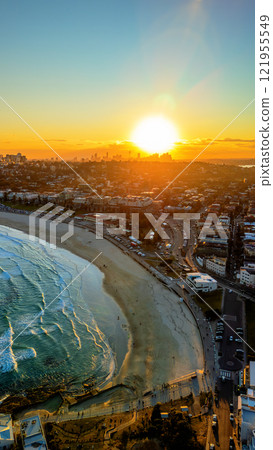 Vertical aerial view of Bondi Beach in Sydney at sunset Vertical aerial view of Bondi Beach in Sydney at sunset 121955549