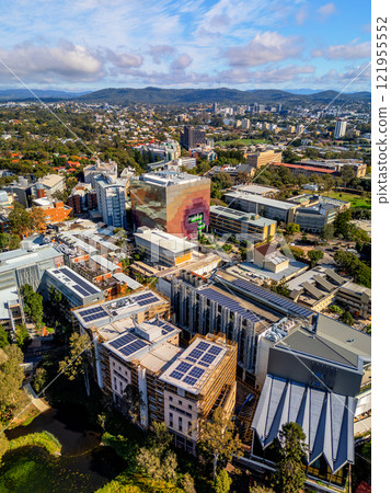 Vertical aerial view of the campus of The University of Queensland in Brisbane, Australia 121955552