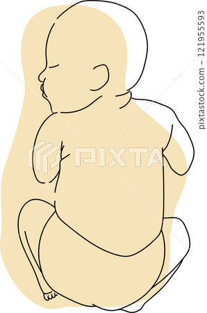 Baby illustration line drawing simple monochromatic Korean baby 121955593
