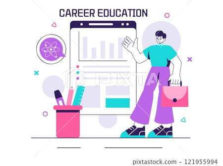 Career Education Vector Illustration Featuring a Growth Oriented Learning Model with Activities Associated with Real Life Experiences in a Background 121955994