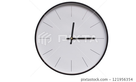 Minimalist Black and White Wall Clock on White background - Perfect for Time Management and Scheduling Concepts - 12.15/00.15 121956354
