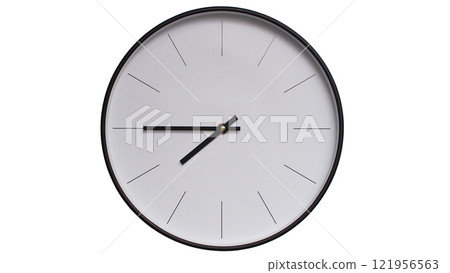 Minimalist Black and White Wall Clock on White background - Perfect for Time Management and Scheduling Concepts - 19.45/07.45 Minimalist Black and White Wall Clock on White background - Perfect for Time Management and Scheduling Concepts - 19.45/07.45 121956563