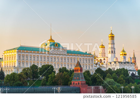 Grand Kremlin Palace. Ivan the Great Bell Tower on a summer day. Attractions of Russia. Panorama of Moscow. The capital of Russia on a summer day. Grand Kremlin Palace. Ivan the Great Bell Tower on a summer day. Attractions of Russia. Panorama of Moscow. The capital of Russia on a summer day. 121956585