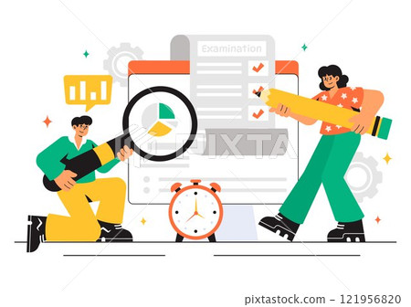 Examination Paper Vector Illustration Featuring an Online Exam, Answer Sheets, Forms, Surveys, and Internet Quizzes in a Flat Style Cartoon Background Examination Paper Vector Illustration Featuring an Online Exam, Answer Sheets, Forms, Surveys, and Internet Quizzes in a Flat Style Cartoon Background 121956820
